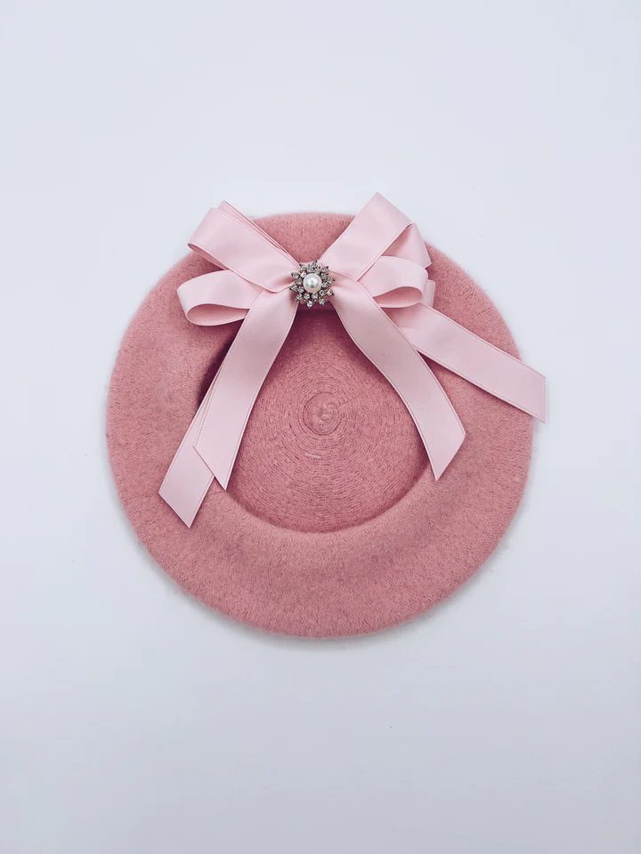 Kids Beret with bow-Pink