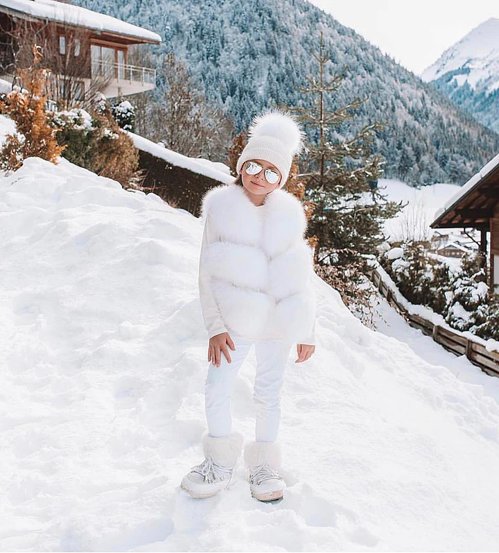 KIDS MI LOVES SIGNATURE White Luxurious Fox fur vest-white