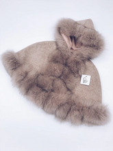 Load image into Gallery viewer, MI LOVES SIGNATURE Fox fur trim cape in Cappuccino
